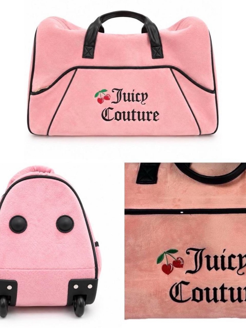 Juicy Couture Pink Plush Travel Bag with Cherry Embroidery